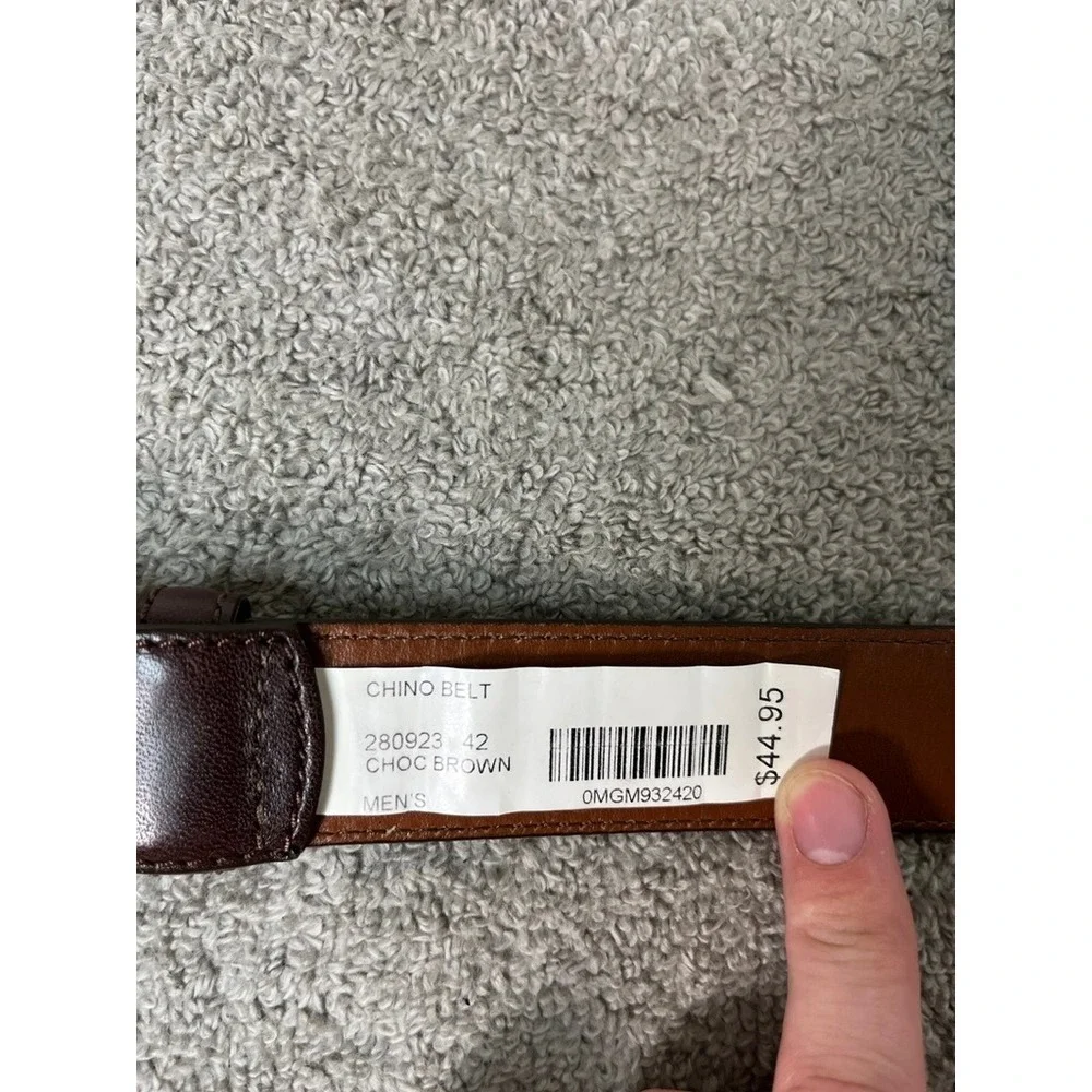 LL Bean Mens Chino Belt 42 Chocolate Brown Full Grain Leather Brass Buckle 2809